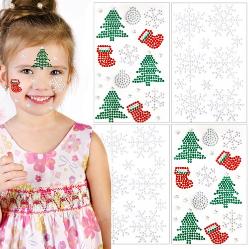 Christmas Rhinestone Temporary Tattoo Sticker Set Christmas Face Gems- Festive Temporary Tattoos for the Holiday Season (Rhinestone Christmas)