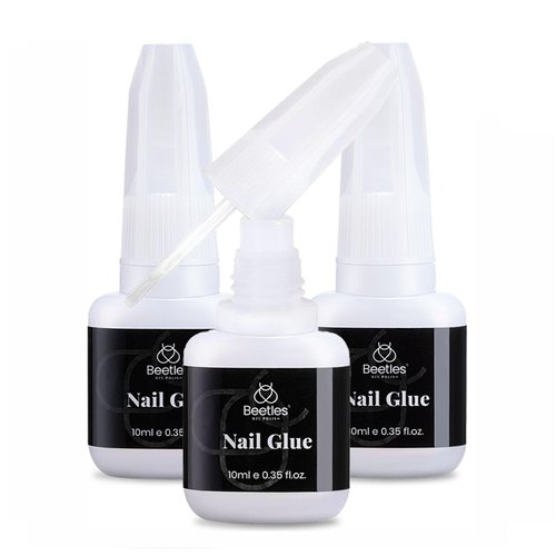 Beetles Nail Glue for Acrylic Nails, Nail Tips ＆ Press On Nails (10Ml) 3 Pcs Super Strong Brush in Nail Glue for Press On Nails Quick Dry Nail Adhesive Bond Nail Tips Glue Fake Nails Gift for Women