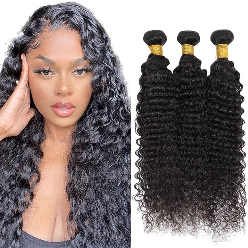 HeioWuio Deep Wave Hair Bundles Natural Black Color Brazilian Remy Hair Weaves No Tangle Hair Extensions Real Unprocessed Virgin Hair Bundle 28 28 28 Inch