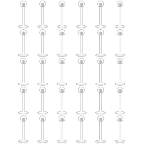 Lcolyoli 30PCS 16G Clear Acrylic Lip Rings Monroe Labret Studs Piercing Jewelry Bioflex Flexible Dimple Retainer 12mm 1/2 inch Bar Length 3mm Screw Ball Flat Back for Women Men Girls Work