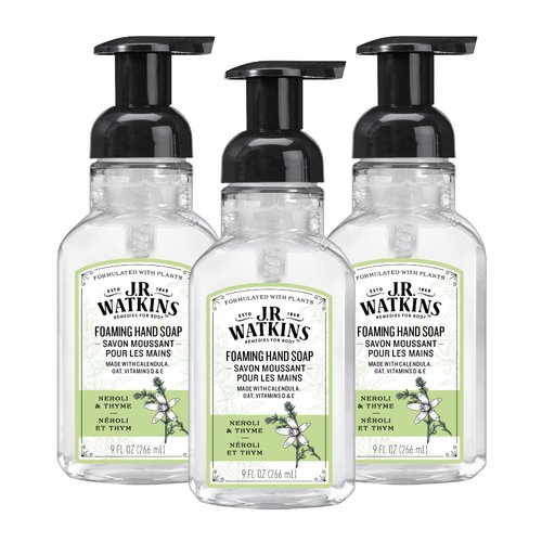 J.R. Watkins Foaming Hand Soap with Pump Dispenser, Moisturizing Foam Hand Wash, All Natural, Alcohol-Free, Cruelty-Free, USA Made, Neroli & Thyme, 9 fl oz, 3 Pack