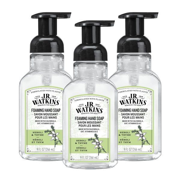 J.R. Watkins Foaming Hand Soap with Pump Dispenser, Moisturizing Foam Hand Wash, All Natural, Alcohol-Free, Cruelty-Free, USA Made, Neroli & Thyme, 9 fl oz, 3 Pack