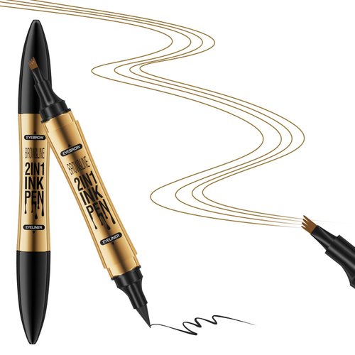 2 in 1 Magic Eyebrow Pencil,2024 Upgrade 3D Microblading Eyebrow Tattoo Pencil 4 Fork Tip with Eyeliner,Double Head Microblading Eyebrow Pencil Waterproof Makeup Tools (Light Brown)