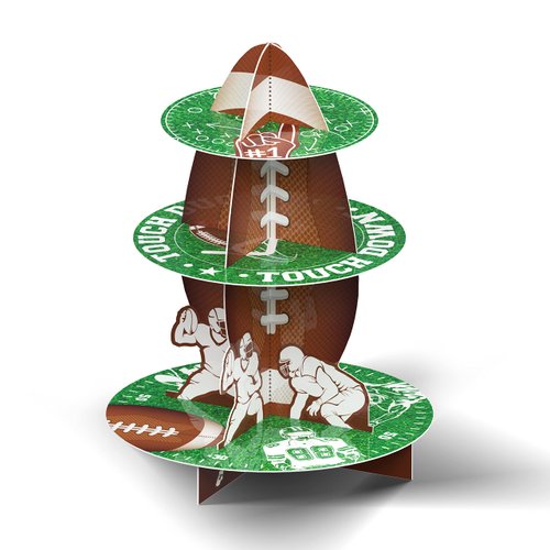 Cinrobiye Football Cupcake Stand Decoration, 3 Tier Green Cardboard Football Theme Tray for Baby Shower, Birthday & Sport Parties