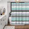 Sunlit Aqua Blue Gray Horizontal Stripes Water-Repellent Fabric Shower Curtain with Reinforced Metal Grommets Refreshing Striped Design Bathroom Decor