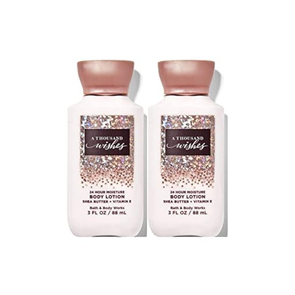 Bath and Body Works 2 Pack 24 Hour Moisture Travel Size Body Lotion 3 Oz. (A Thousand Wishes)