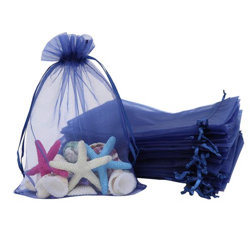 Stratalife 5X7 Sheer Organza Bags with Drawstring Mesh Small Gift Bags for Wedding Party Favor Fouch Jewelry Gift Storage Bags 100 Pcs (Navy Blue)
