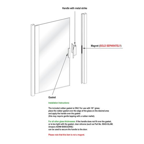 Gordon Glass® 3" Bright Gold Frameless Shower Door Handle with Metal Strike - MAGNET IS NOT INCLUDED and SOLD SEPARATELY