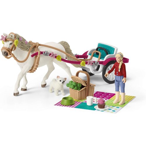 Schleich Horse Club — 32-Piece Carriage Ride with Picnic Playset, Horse and Carriage Toy Set with Doll, Stocked Picnic Basket and Accessories, Horse Toys for Girls & Boys Ages 5+