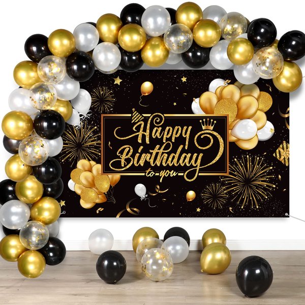 Black and Gold Birthday Party Decorations 50 Pieces Gold Black Balloon Arch Garland Kit Happy Birthday Backdrop Banner Decorations for Kids Men Women Anniversary Birthday Party Supplies Decor