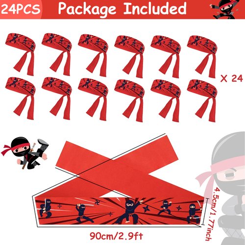 ZOIIWA 24 Pcs Karate Headband Party Decorations and Favors - Themed Headbands for Kids, Boys, Girls, Adults - 2.9 Feet Long, Red