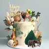 Safari Animal Cake Toppers Lion Giraffe Elephant Decorations Green Ball Boho Grass for Wild Animals Themed Birthday Party Jungle Party Supplies