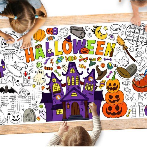 Halloween Activity Poster - 31.5 x 72 Inches,Halloween Party, Versatile Paper Coloring Banner/Table Cover for School Party Halloween Decoration