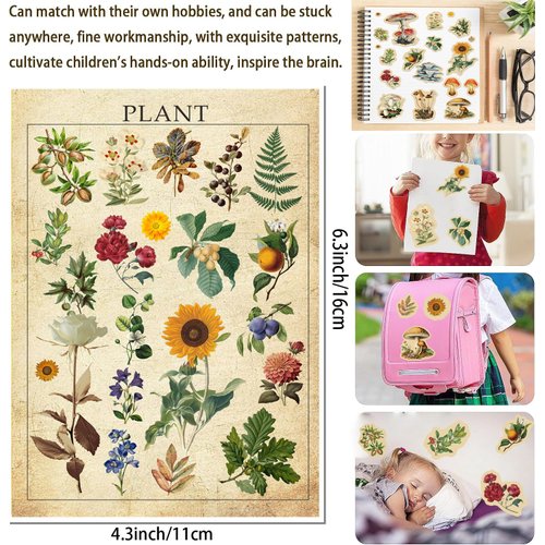 24Piece Vintage Scrapbooking Stickers Pack, DIY Decorative Nature Flower Retro Collection, Diary JournalSupplies, Sticker for Art Craft Notebook Album Invitations Gift Pack