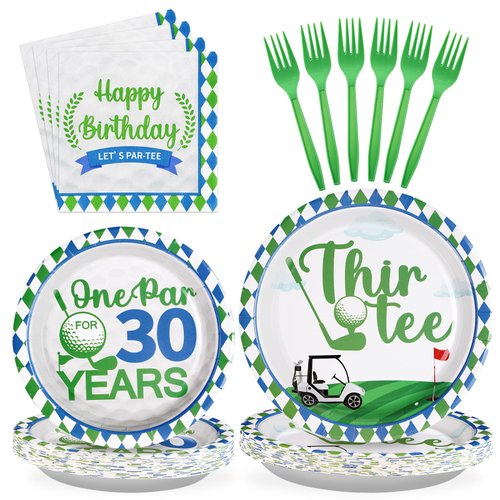 96Pcs Golf 30th Birthday Party Supplies 350GSM Golf Thir-Tee Plates and Napkins Tableware On Par 30 Years Birthday Decorations for Men Women Golf Sport Theme Thirtieth Birthday Party Favors Serves 24