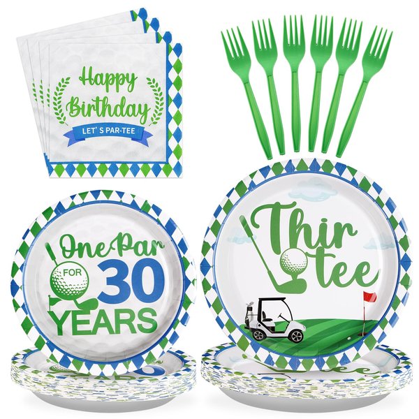 96Pcs Golf 30th Birthday Party Supplies 350GSM Golf Thir-Tee Plates and Napkins Tableware On Par 30 Years Birthday Decorations for Men Women Golf Sport Theme Thirtieth Birthday Party Favors Serves 24