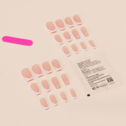 YoYoee Short Nude Nails Tips French False Nails Square Press on Nails Cute Full Cover Fake Nails for Women and Girls 24PCS