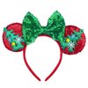 JUTTIRA Christmas Mouse Ears Hair Band Bow Headbands Xmas Headwear, Santa Claus Hair Hoop Princess Head Bopper Cosplay Costume Tiara (Red Green)