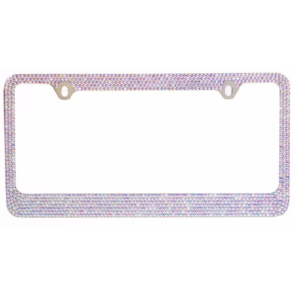 BLVD-LPF OBEY YOUR LUXURY Popular Bling 7 Row AB Aurora Borealis Color Crystal Metal Chrome License Plate Frame with Crystal Screw Caps - 1 Frame