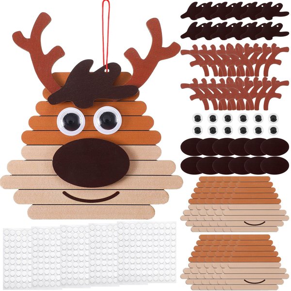 12 Pack 5.9" Christmas Reindeer Stick Ornament Craft Kit Christmas Crafts Wooden Winter Crafts DIY Reindeer Kit Hanging Decor for Xmas Theme Party Favors(Brown)