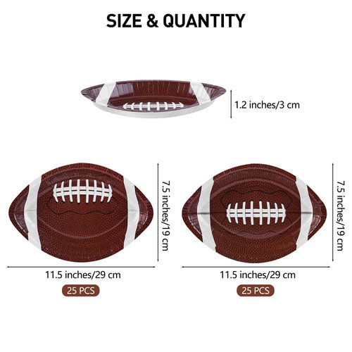 durony 50 Pieces Football Serving Trays Football Party Plates Football Shaped Disposable Paper Plates for Football Birthday Party and Football Game Day Decorations