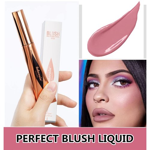 Go Ho Liquid Blush Beauty Wand,Soft Cream Blush Makeup,Liquid Face Blush Stick Contouring with Cushion Applicator,Easy to Blend & Long Lasting & Smooth Natural Dewy Finish,02 Happy Rose Blush