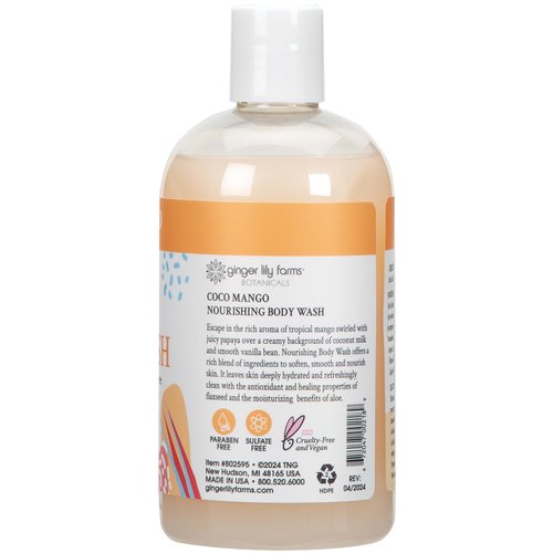 Ginger Lily Farms Botanicals Nourishing Body Wash, Coco Mango, 100% Vegan & Cruelty-Free, Coconut Mango Scent, 12 Fl Oz