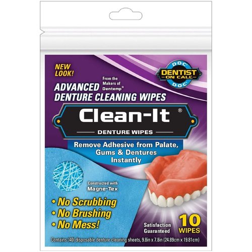 Clean It Denture Cleaning Wipes, 60-unt by Majeic Drug (6 Packs of 10)