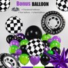 Truck Theme Purple and Green Black Balloon Garland Arch Kit with Big Wheels checkered star mylar foil balloons For Kids 2th 3th 4th Boy Birthday Truck Race Car Party Decorations