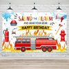 Lofaris Firetruck Birthday Backdrop Firetruck Theme Party Decorations for Boys Girls Birthday Background Fireman Firefighter Kids Bday Indoor Outdoor Party Supplies 70.8 x 43.3 Inch