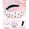 Wecoe 1pc White Knotted Headband For Women Girls Rhinestone Headband Wide Headbands Non Slip Fashion Cloth Sparkly Red Blue White Beaded Embellished Headband Hair Accessories For Women Girls