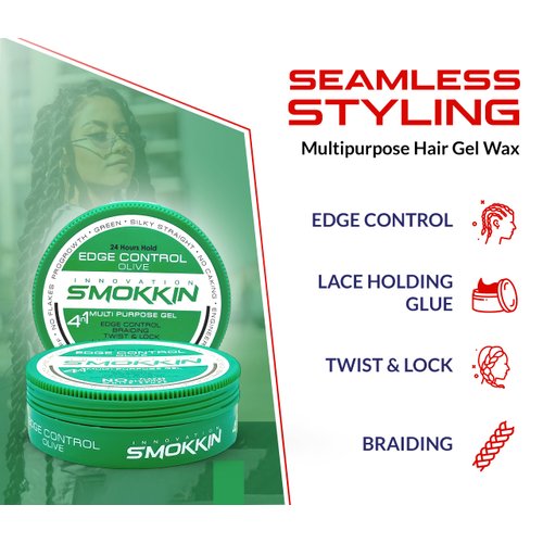 INNOVATION SMOKKIN Strong Hold Hair Gel, Edge Control, Braiding Gel, Locking & Twist Styling Wax, Versatile Styling Locking Gel Applicable To Diverse Hair Types. (Olive 5.09 Fl oz)