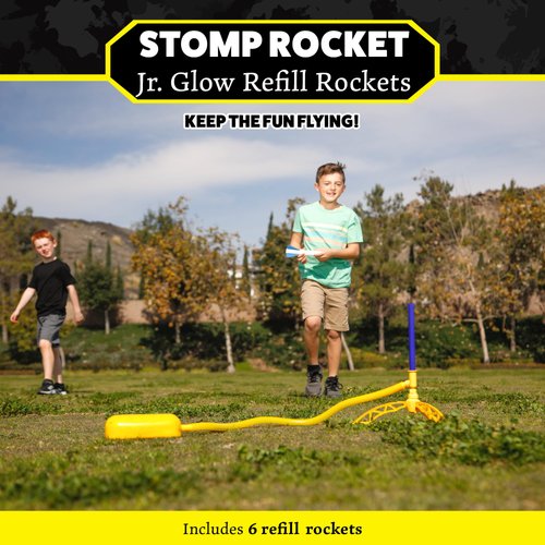 Stomp Rocket Jr Glow Rocket Refills, 6 Rockets - Replacement Glow in The Dark Rockets for Soft Foam Rocket Launcher for Kids - Fun Backyard & Outdoor Kids Toys Gifts for Boys & Girls