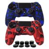 Hikfly Silicone Gel Controller Cover Skin Protector Compatible for Sony Playstation 4 PS4/PS4 Slim/PS4 Pro Controller (2X Controller Camouflage Cover with 8 x FPS Pro Thumb Grip Caps)(Red,Blue)