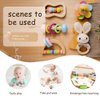 Wooden Baby Rattle Toys 5 PCS Rattle Set for Babies 0-6-12 Months Bunny Crochet Rattle Ring with Gift Box Wooden Montessori Toy for Newborn Infant Baby