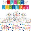 Happy Birthday Decorations-Kids' Birthday Party Supplies with Dots Design, Party Supplies Set Includes Disposable Paper Happy Birthday Plates Tablecloth, and Banner for Boys/Girls, Serves 20.