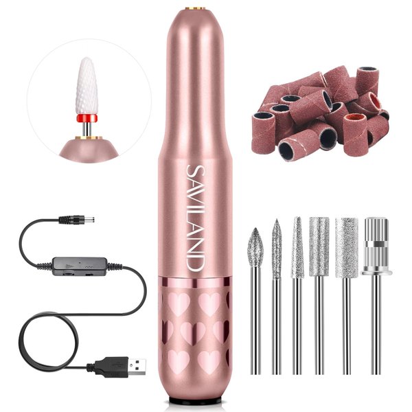 SAVILAND Acrylic Electric Nail Drill : Exclusive Love Series Portable Efile Nail Drill Machine Professional Complete Drill Bits for Remove Acrylic Nails Manicure & Toenails Nail Care Home Salon DIY