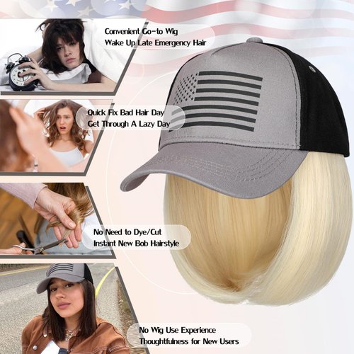 Qlenkay 14" Hair Extensions Straight Bob Synthetic Hairpiece Women Wig Bleach Blonde