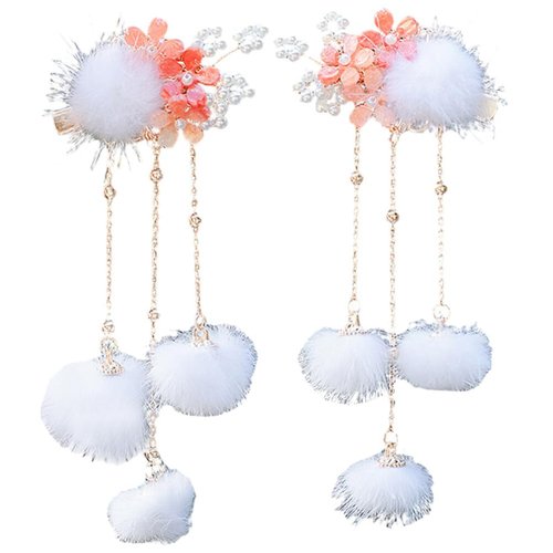 Balacoo Hair Clip, Chinese Style Hairpin with Furry Balls, Tassel Barrette for Hanfu, Hair Access...