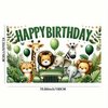 Blissyard animal birthday party decorations Jungle Animal Birthday Banner - 71 x 43 Inch Cartoon Safari Adventure Party Backdrop for Kids - Safari Theme Party Decoration