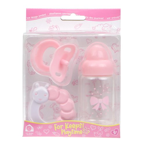 JC Toys Pink Baby Doll Bottle, Rattle & Pacifier Set for Keeps Playtime! | Fits Many Dolls up to 15" | Play Accessories | Ages 2+