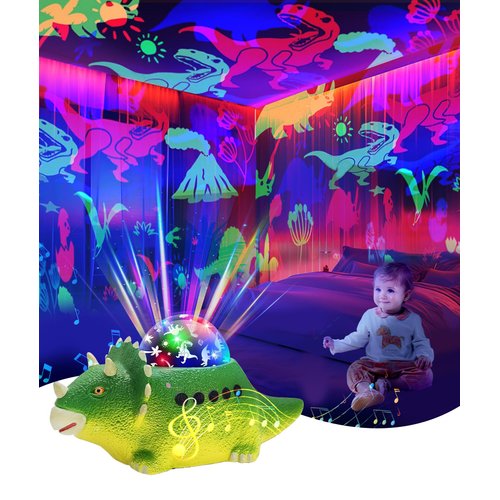 Dino Light Projector, Rotating Dinosaur Lamp, Projector Night Light for Kids Room, Dinosaur Toys for Kids, Dinosaur Projector Nightlight with Crawling,14 White Noises and 360° Rotation(Green)