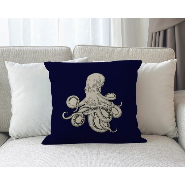 Moslion Octopus Pillow Case,Cute White Giant Octopus on Dark Blue Background Throw Pillow Case 18" x 18" Inch Cotton Linen Cushion Cover for Men Women Navy Blue White