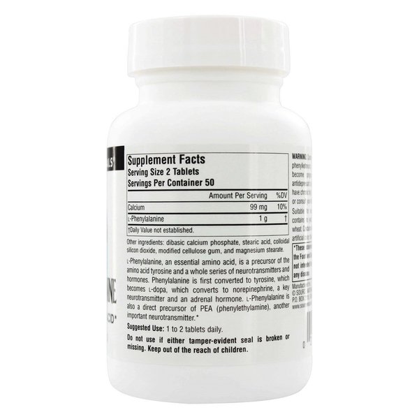 Source Naturals L-Phenylalanine Free Form Essential Amino Acid* - 100 Tablets