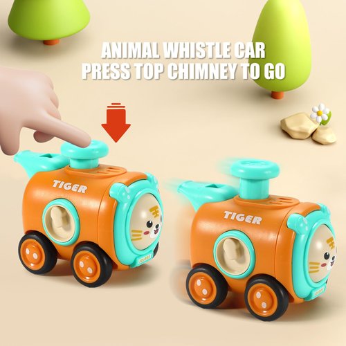 KANG DI LA Animal Toy Cars for Toddlers 1-3, Press and Go Racing Cars Set, Baby Toys 18 Months, Whistle Vehicles for 1 Year Old Boys Girls, Baby Christmas Birthday Gifts