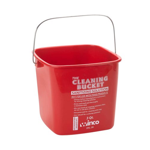 Winco PPL-3R Cleaning Bucket, 3-Quart, Red Sanitizing Solution