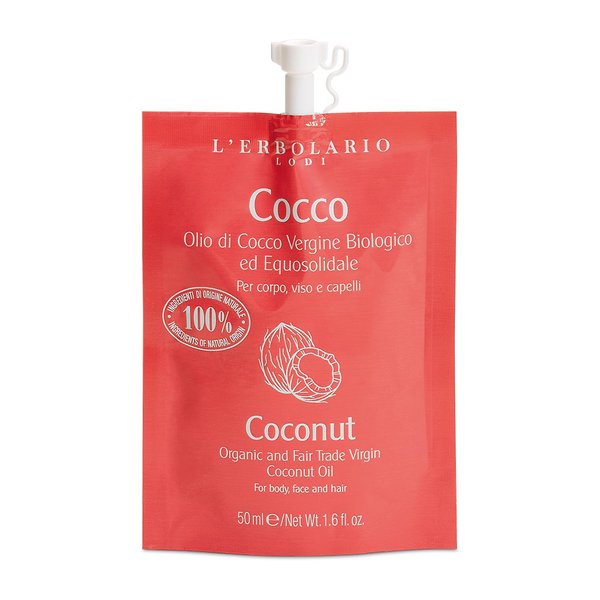 LErbolario Organic and Fair Trade Virgin Oil, Coconut, 1.6 oz - Face Oil - With Pure Coconut Oil - For Face, Body, and Hair - Hydrating - Cruelty-Free