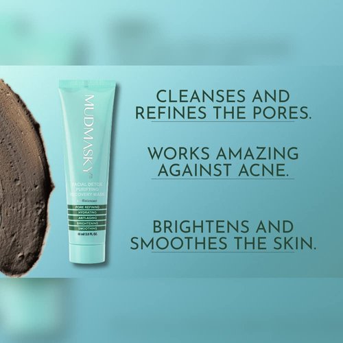 MUDMASKY® Facial Detox Purifying Recovery Mud Mask 60ml / 2.0 FL. OZ. - FULL SIZE - Reduces pores in under 12 minutes! Reduces Acne and pimples within 20 days. OVER 200,000+ reviews on IPSY!