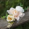 Fangsen Silver Wedding Freesia Rose Flower Hair Comb Bridal Floral Hair Headpiece for Women and Girls Ivory