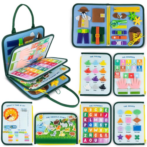 BONNYCO Busy Board for 1 Year Old Animals Busy Book for Toddlers 1-3, Montessori Busy Board, Busy Board for Toddlers 2-4, Baby Toddler Busy Book | Montessori Toys, Toddler Learning Toys Travel